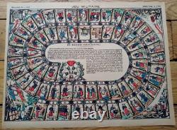 1872 RARE ANCIEN PLATEAU PAPIER JEU DE L'OIE JEU MILITAIRE Epinal Militaria