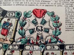 1872 RARE ANCIEN PLATEAU PAPIER JEU DE L'OIE JEU MILITAIRE Epinal Militaria