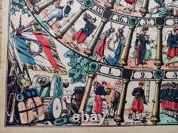 1872 RARE ANCIEN PLATEAU PAPIER JEU DE L'OIE JEU MILITAIRE Epinal Militaria