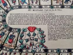1872 RARE ANCIEN PLATEAU PAPIER JEU DE L'OIE JEU MILITAIRE Epinal Militaria