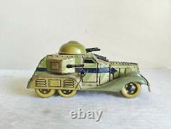 1930s Vintage TN Trademark Litho à Remonter Boite Jouet Armée Tank Camion Japon