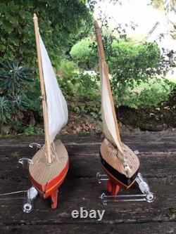 2 Anciens Voiliers de bassin Tirot Ref 500 bois Bateau vintage No Borda