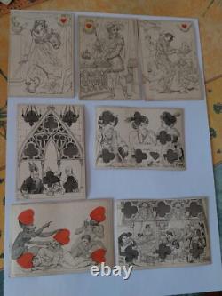 47 Cartes jouer ancien 1820 jeu transformé athalan manque 5 cartes état correct
