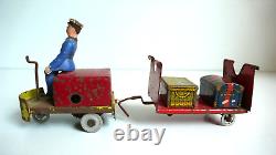 ANCIEN CHARIOT DE GARE TÔLE Lg 18cm ANNÉES 30/50 ÉTAT DE JEU FONCTIONNE