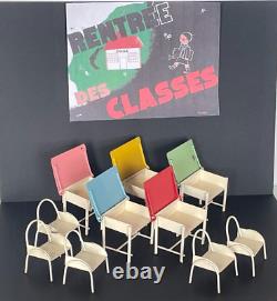 ANCIEN JOUET ECOLE SALLE DE CLASSE MOBILIER STYLE INDUSTRIEL 1960's