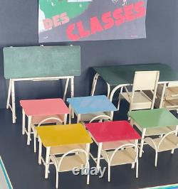 ANCIEN JOUET ECOLE SALLE DE CLASSE MOBILIER STYLE INDUSTRIEL 1960's