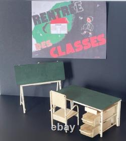 ANCIEN JOUET ECOLE SALLE DE CLASSE MOBILIER STYLE INDUSTRIEL 1960's