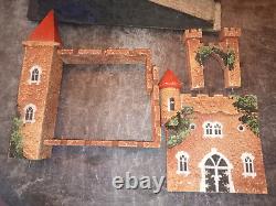 Ancien Château fort en Bois peint démontable Bon Dufour MANQUES -36x24x11 cm