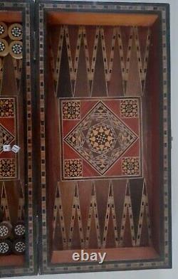 Ancien Grand Backgammon / Jaquet en Bois Marqueterie Complet