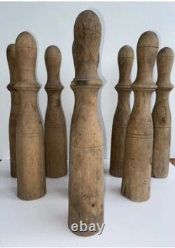 Ancien Grand Jeu de 8 Quilles en Bois de Bistrot, Café