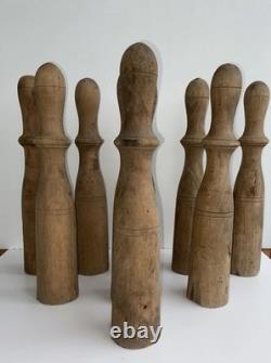 Ancien Grand Jeu de 8 Quilles en Bois de Bistrot, Café