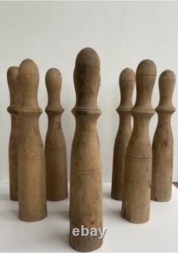 Ancien Grand Jeu de 8 Quilles en Bois de Bistrot, Café