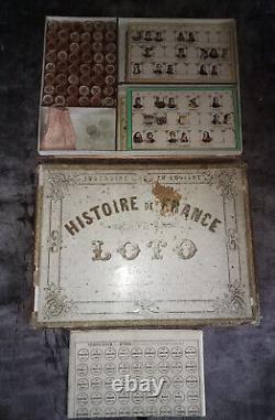Ancien Jeu LOTO ROSENFELD Complet Loto HISTOIRE DE FRANCE vers 1861 -Defauts