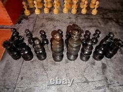 Ancien Jeu d'échecs Régence bois dimensions roi 8.3 cm usure Chess