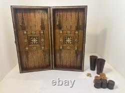 Ancien Jeu de backgammon en bois nacre fait main/Mosaïque/Turc/ottoman