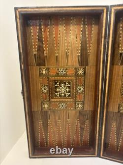 Ancien Jeu de backgammon en bois nacre fait main/Mosaïque/Turc/ottoman