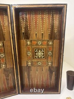 Ancien Jeu de backgammon en bois nacre fait main/Mosaïque/Turc/ottoman