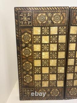 Ancien Jeu de backgammon en bois nacre fait main/Mosaïque/Turc/ottoman