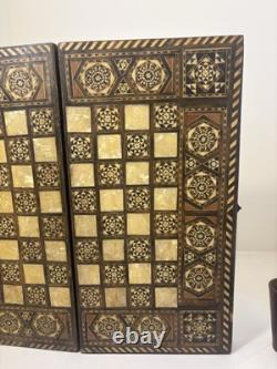 Ancien Jeu de backgammon en bois nacre fait main/Mosaïque/Turc/ottoman