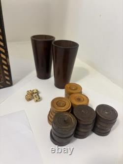 Ancien Jeu de backgammon en bois nacre fait main/Mosaïque/Turc/ottoman