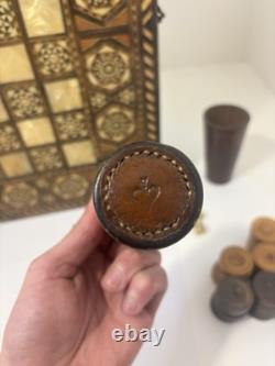Ancien Jeu de backgammon en bois nacre fait main/Mosaïque/Turc/ottoman