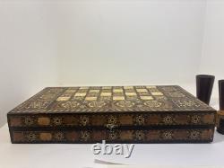 Ancien Jeu de backgammon en bois nacre fait main/Mosaïque/Turc/ottoman