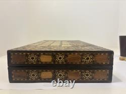 Ancien Jeu de backgammon en bois nacre fait main/Mosaïque/Turc/ottoman