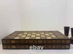 Ancien Jeu de backgammon en bois nacre fait main/Mosaïque/Turc/ottoman