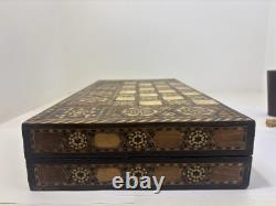 Ancien Jeu de backgammon en bois nacre fait main/Mosaïque/Turc/ottoman