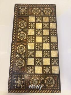 Ancien Jeu de backgammon en bois nacre fait main/Mosaïque/Turc/ottoman
