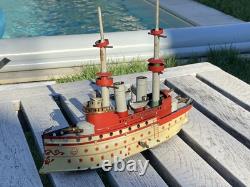 Ancien Jouet Bateau en Tôle OROBR GERMANY Toy Battleship Kriegschiff 1910/1920