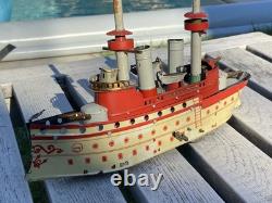 Ancien Jouet Bateau en Tôle OROBR GERMANY Toy Battleship Kriegschiff 1910/1920