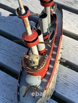 Ancien Jouet Bateau en Tôle OROBR GERMANY Toy Battleship Kriegschiff 1910/1920