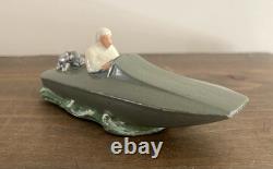 Ancien Jouet JRD Hors Bord Canot Bateau en composite monté sur 3 Billes Motrices