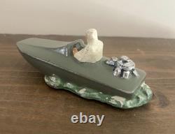 Ancien Jouet JRD Hors Bord Canot Bateau en composite monté sur 3 Billes Motrices