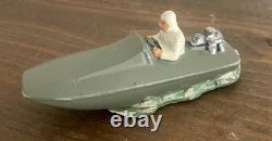 Ancien Jouet JRD Hors Bord Canot Bateau en composite monté sur 3 Billes Motrices