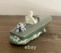 Ancien Jouet JRD Hors Bord Canot Bateau en composite monté sur 3 Billes Motrices