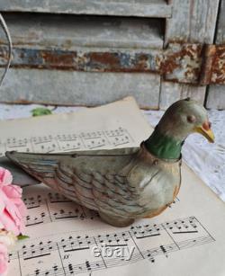 Ancien Jouet Pigeon En Tole Mecanique Ramier Vebe