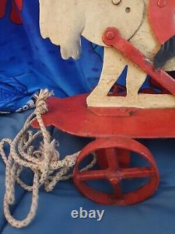 Ancien Jouet à Tirer Composé d'un Bouc & d'un Lutin Articulés