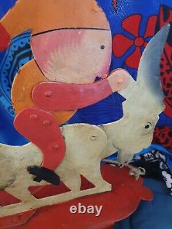 Ancien Jouet à Tirer Composé d'un Bouc & d'un Lutin Articulés