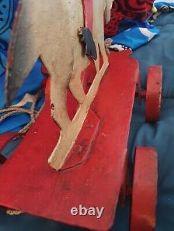 Ancien Jouet à Tirer Composé d'un Bouc & d'un Lutin Articulés