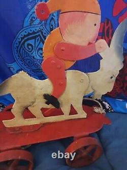 Ancien Jouet à Tirer Composé d'un Bouc & d'un Lutin Articulés