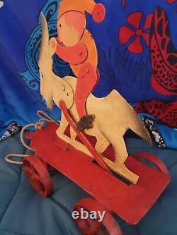 Ancien Jouet à Tirer Composé d'un Bouc & d'un Lutin Articulés
