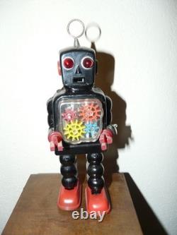 Ancien Robot Mecanique A Clef-tole-yoshiya Ko-japon-high Wheel Robot-annee 1960