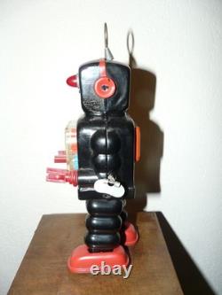 Ancien Robot Mecanique A Clef-tole-yoshiya Ko-japon-high Wheel Robot-annee 1960
