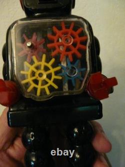 Ancien Robot Mecanique A Clef-tole-yoshiya Ko-japon-high Wheel Robot-annee 1960