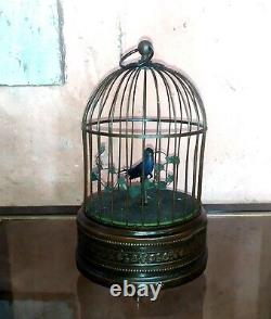 Ancien automate cage à oiseaux chanteur, oiseau siffleur animé