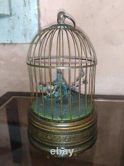 Ancien automate cage à oiseaux chanteur, oiseau siffleur animé