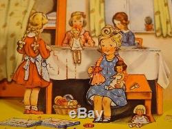 Ancien carte livret couture pop-up relief poupée ours enfants habits années 1950
