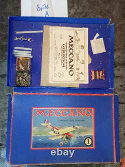 Ancien coffret MECCANO Constructeur d'avion N°1 -Très incomplet defauts boiteA